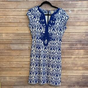 Hatley blue and white ikat print shift dress